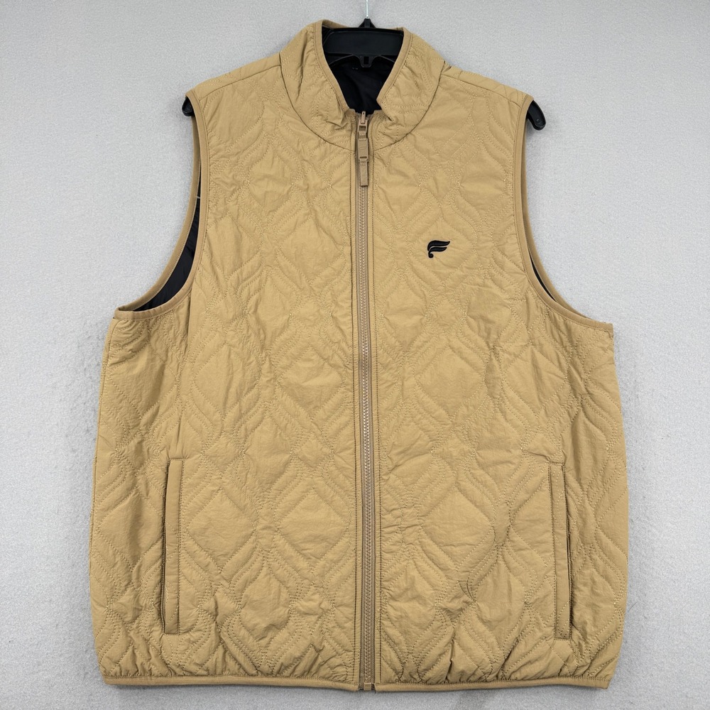 Fabletics Mens L Quilted Reversible Puffer Vest Tan Khaki Full Zip Lightweight